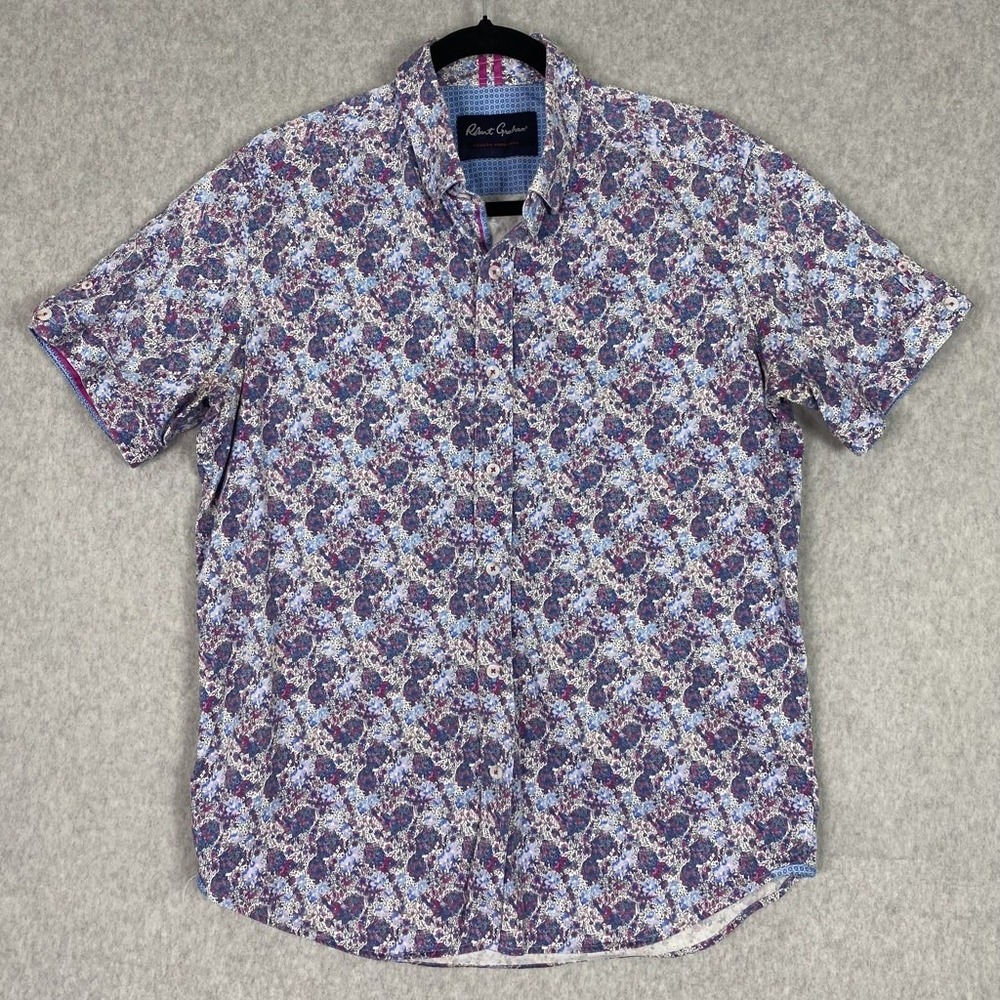 Robert Graham‎ Shirt Mens L Multicolor Floral All Over Print Short Sleeve Button